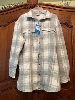 Women’s Plaid Button-Up Jacket - Gray & White